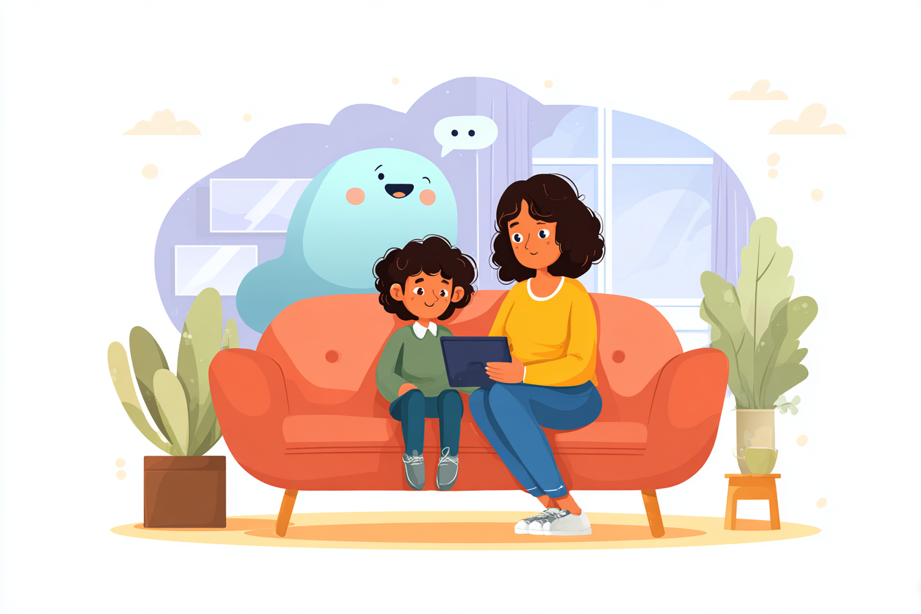 Parent and child using TinyTalk Kids together