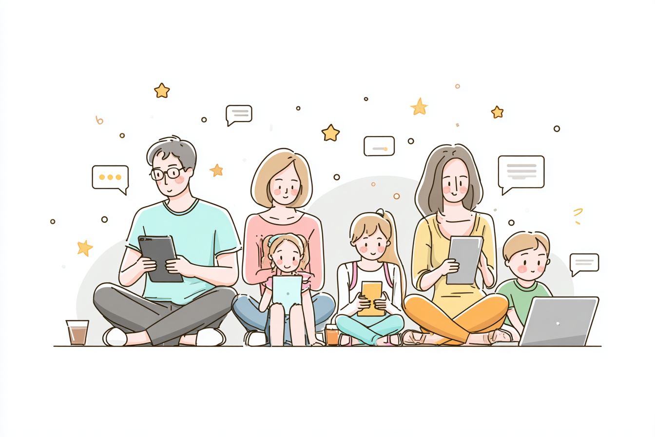 Family using TinyTalk plans illustration